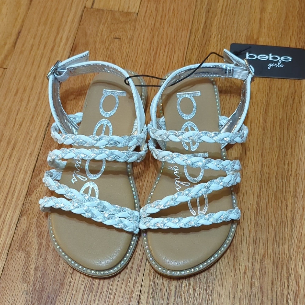 Bebe Girls Tan and White Braided Sandals